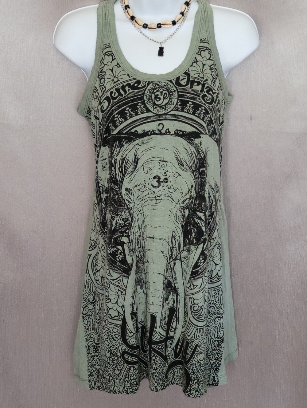 Women’s Olive Green Graphic Elephant Tank Top